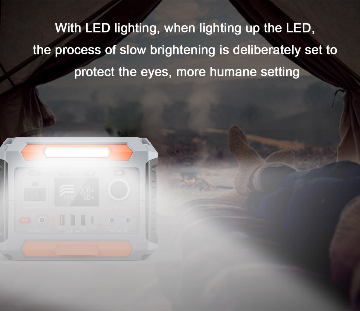 LED 조명이 켜진 300W 휴대용 소형 발전소 세부 정보